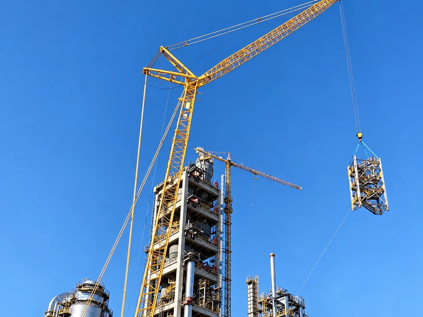 Grúa realizando un izaje en una instalación industrial